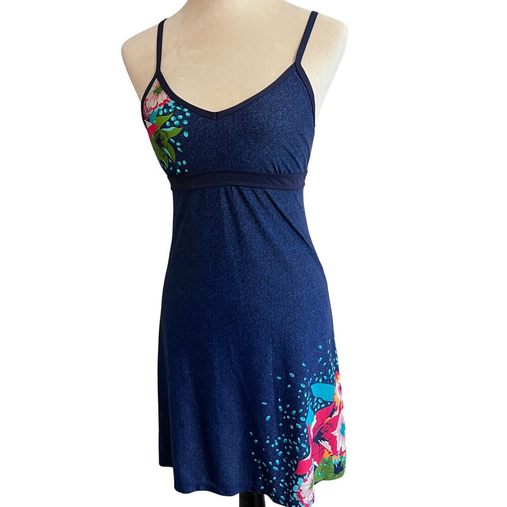 Athleta XS Swim Dress | Navy Floral Racerback with Built In Bra
